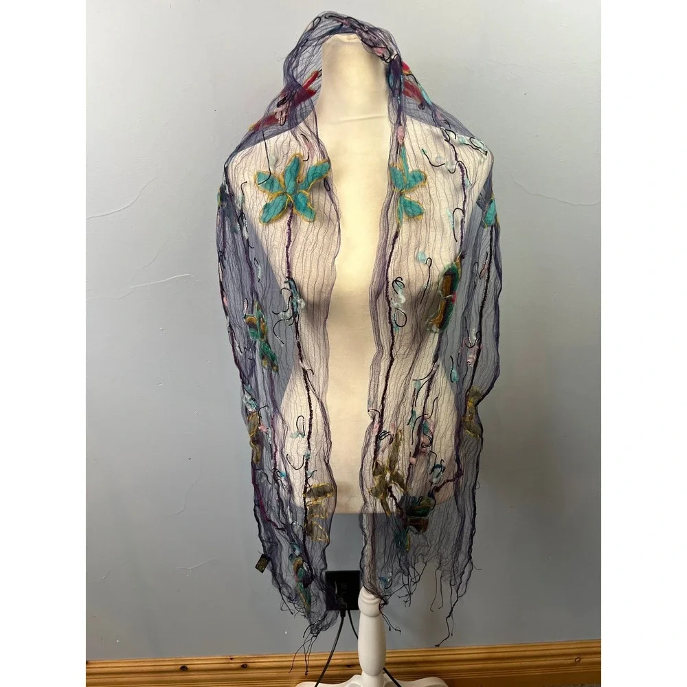 Fleurs by Elegant Additions Purple Fiber Natural Silk Handwoven Scarf Whimsical